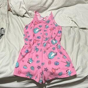 Childrens place M 7/8 pink shorts romper unicorn in a floatie flamingo pops nwot